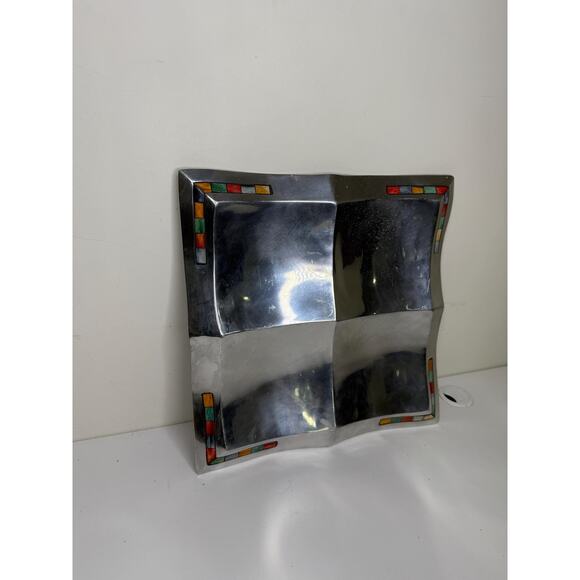 Mikasa Carnival Inlaid Mosaic Silver DPKO 1-835 4 Section Server 14" Square - Picture 8 of 10